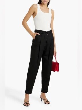 3.1 Phillip Lim Tapered Leg Pants Wool Blend Belted Slacks Black Size 4